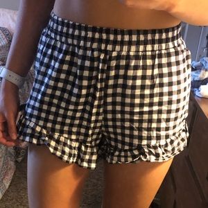 Blue and white checkered flowy shorts